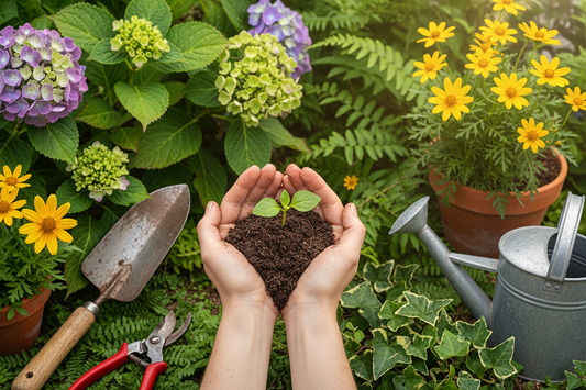 Aarde in handen, beplanting, man met groene vingers