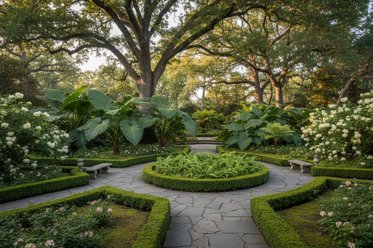 prachtige tuin met XL planten en bomen