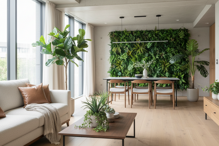 eetkamer met kunstplanten voor binnen