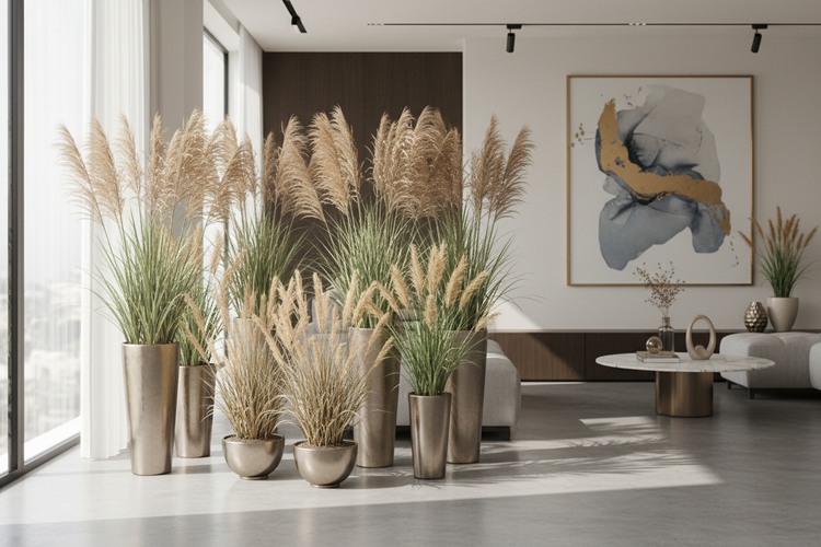 modern interieur met siergrassen voor binnen