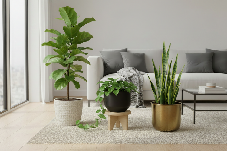 modern interieur lichte kleuren en groene planten
