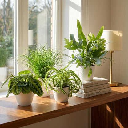 Mix: 4 Huisdiervriendelijke Planten in Witte Potten - Hoogte 25cm