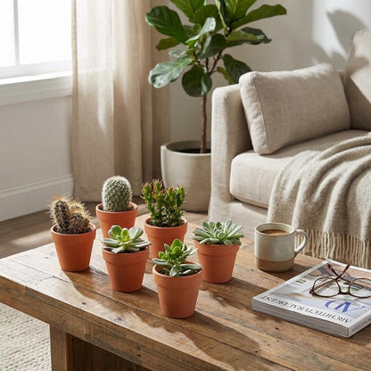 Mix: 18 Mini Cacti & Succulenten Ø 8,1 cm  5-10 cm - Terracotta Potten