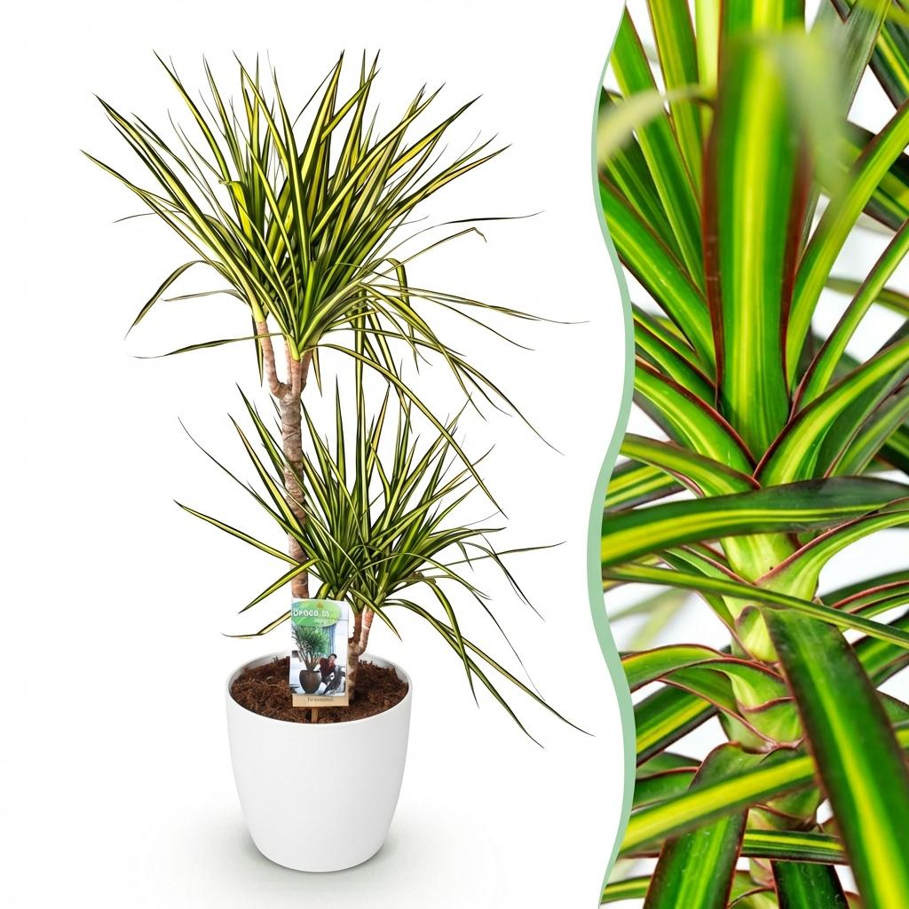 Dracaena Sunray in witte Pot. Hoogte 90-100cm