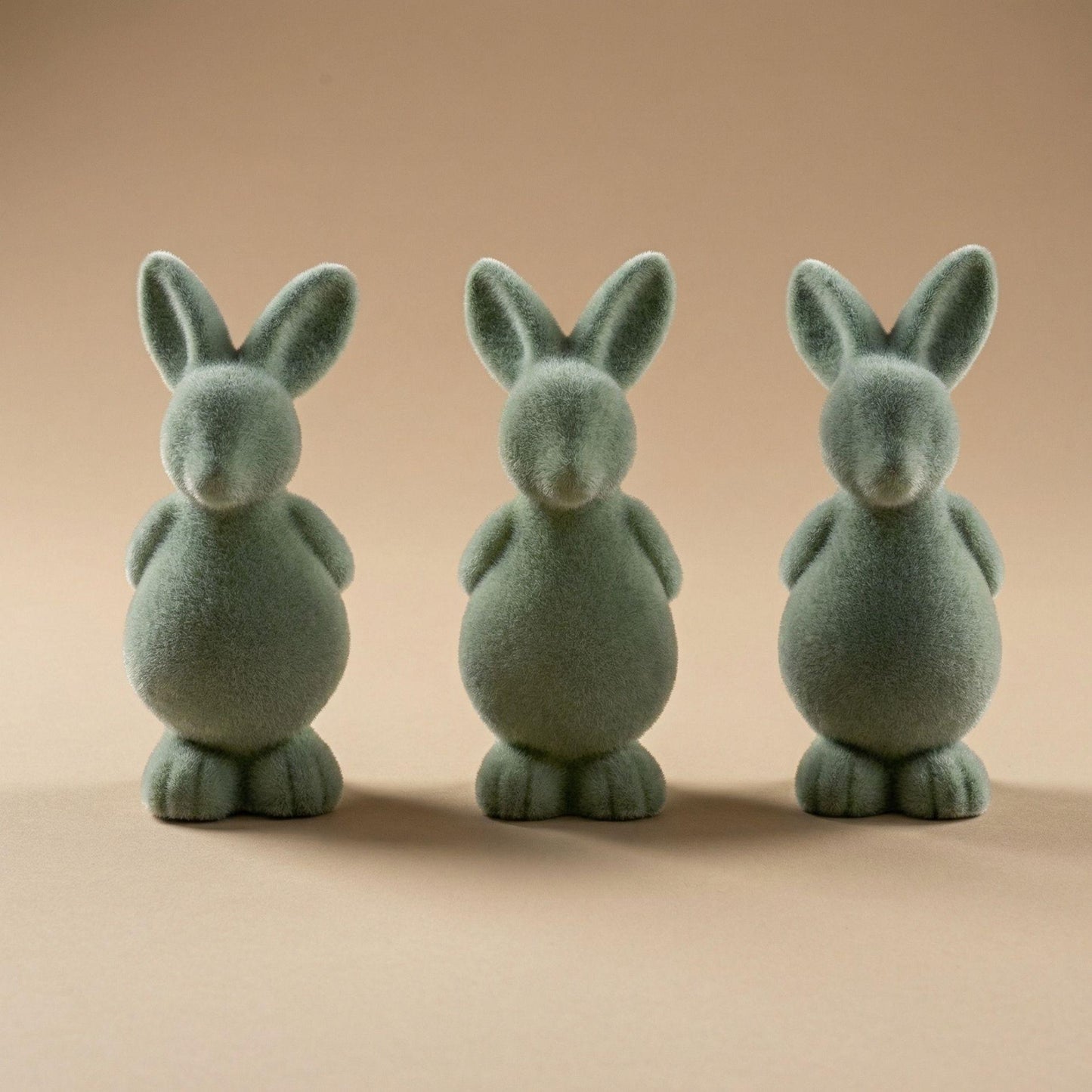 Deco: Easter: 3x Paashaas decoratie - Groen fluweel - ↑ 12,5 cm