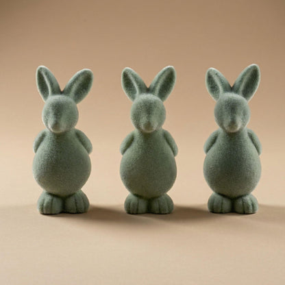 Deco: Easter: 3x Paashaas decoratie - Groen fluweel - ↑ 12,5 cm