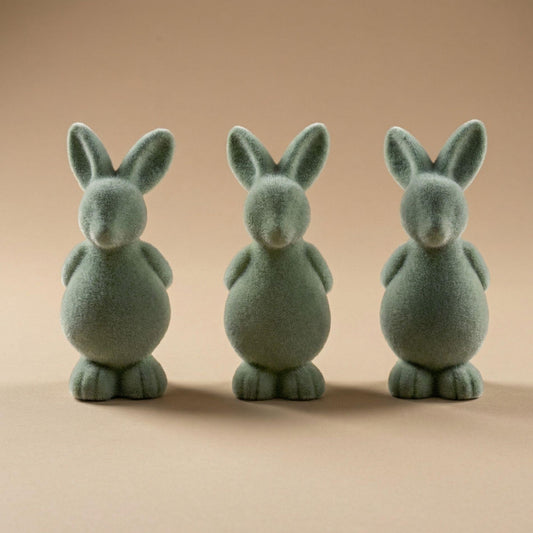 Deco: Easter: 3x Paashaas decoratie - Groen fluweel - ↑ 12,5 cm