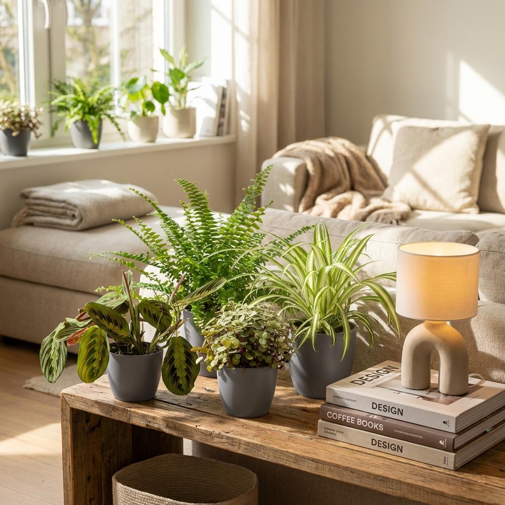 Mix: 4 Huisdiervriendelijke Planten in Grijze Potten - Hoogte 25cm