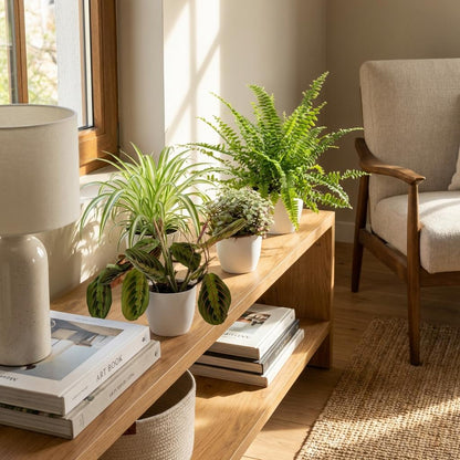Mix: 4 Huisdiervriendelijke Planten in Witte potten - Hoogte 25cm
