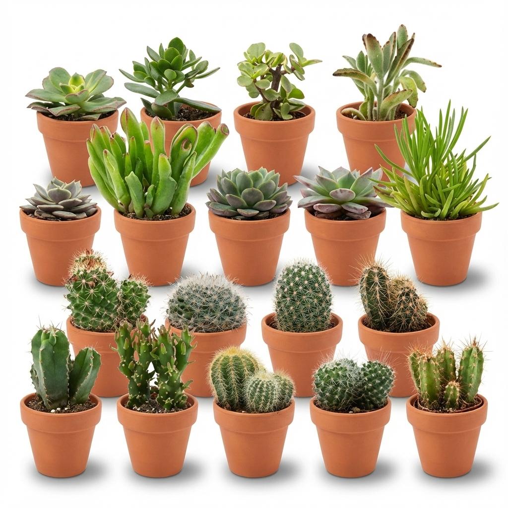 Mix: 18 Mini Cacti & Succulenten Ø 8,1 cm  5-10 cm - Terracotta Potten